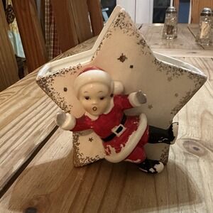 Vintage Hand Painted Japan Fine China Santa Baby Christmas Star Vase